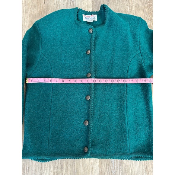Vintage Tally Ho Boiled Wool Cardigan Sweater Emerald Green Silver Button Large - Picture 3 of 8